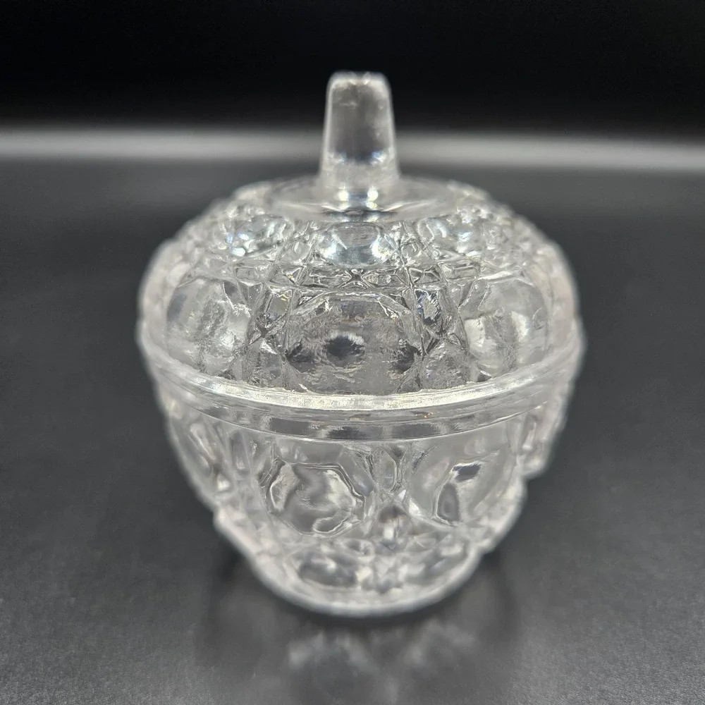 VTG MCM Cut Crystal Glass Lidded Sugar/Condiment Jar‎ Apple Elegant Cottagecore